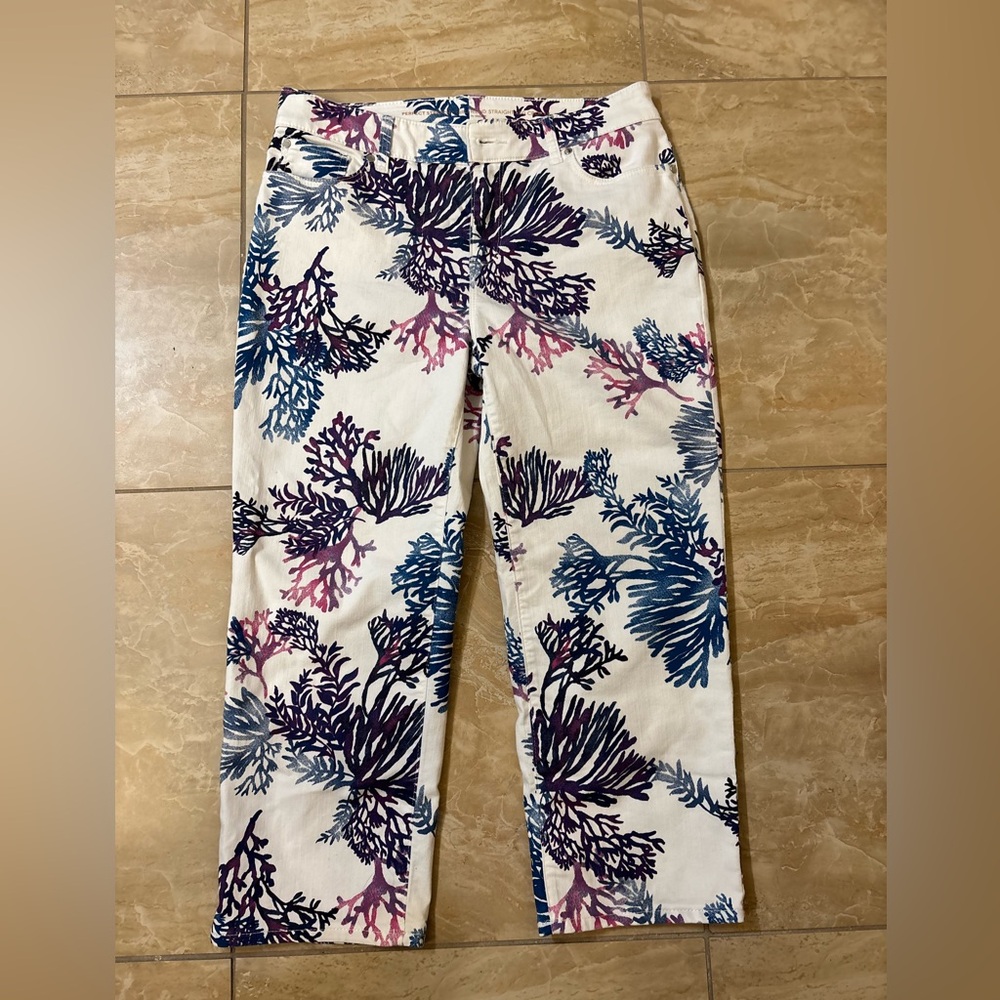 Chico's Purple and Blue Patterned 1.5 Crop Pants